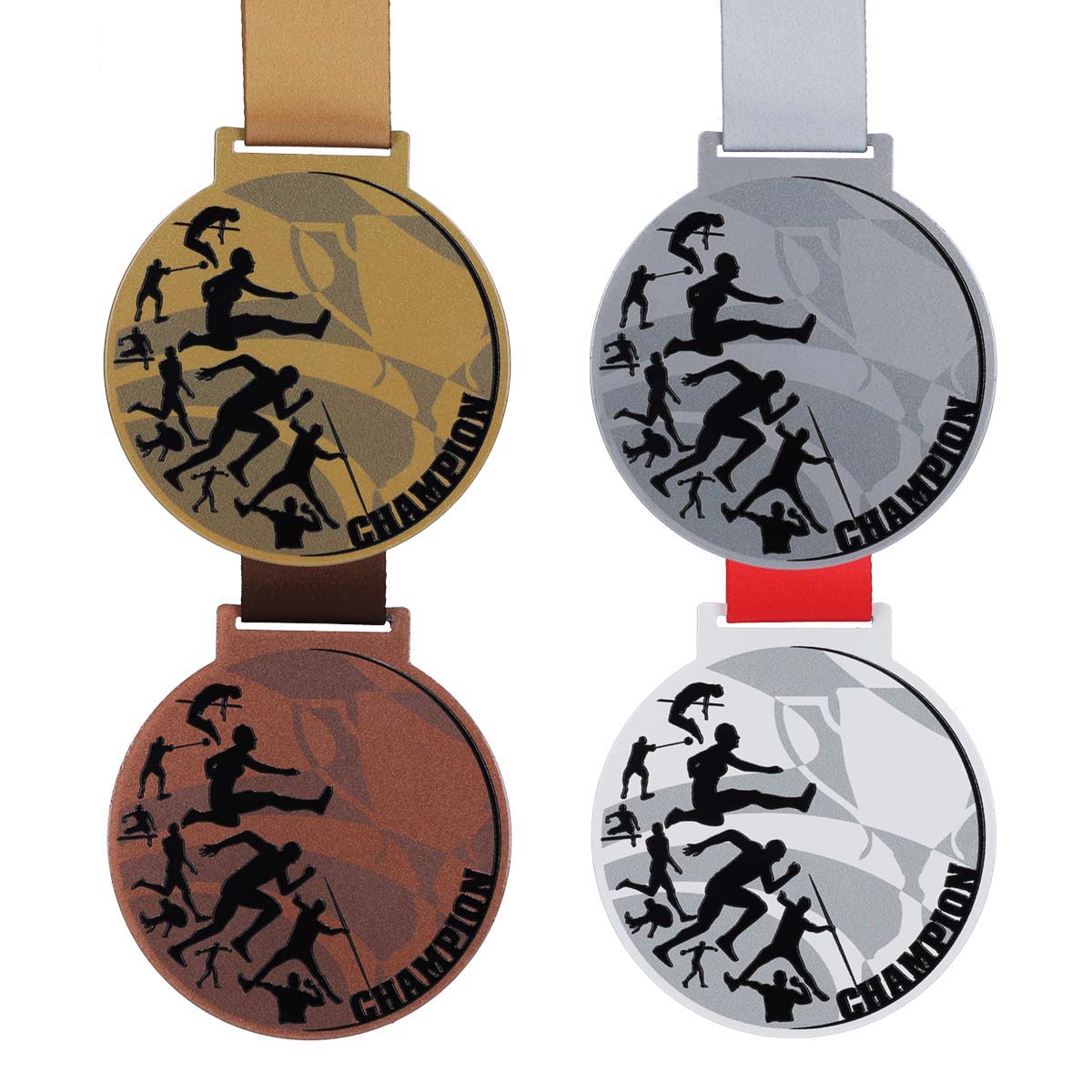 zestaw medali na zawody lekkoatletyczne cztery kolory metalu