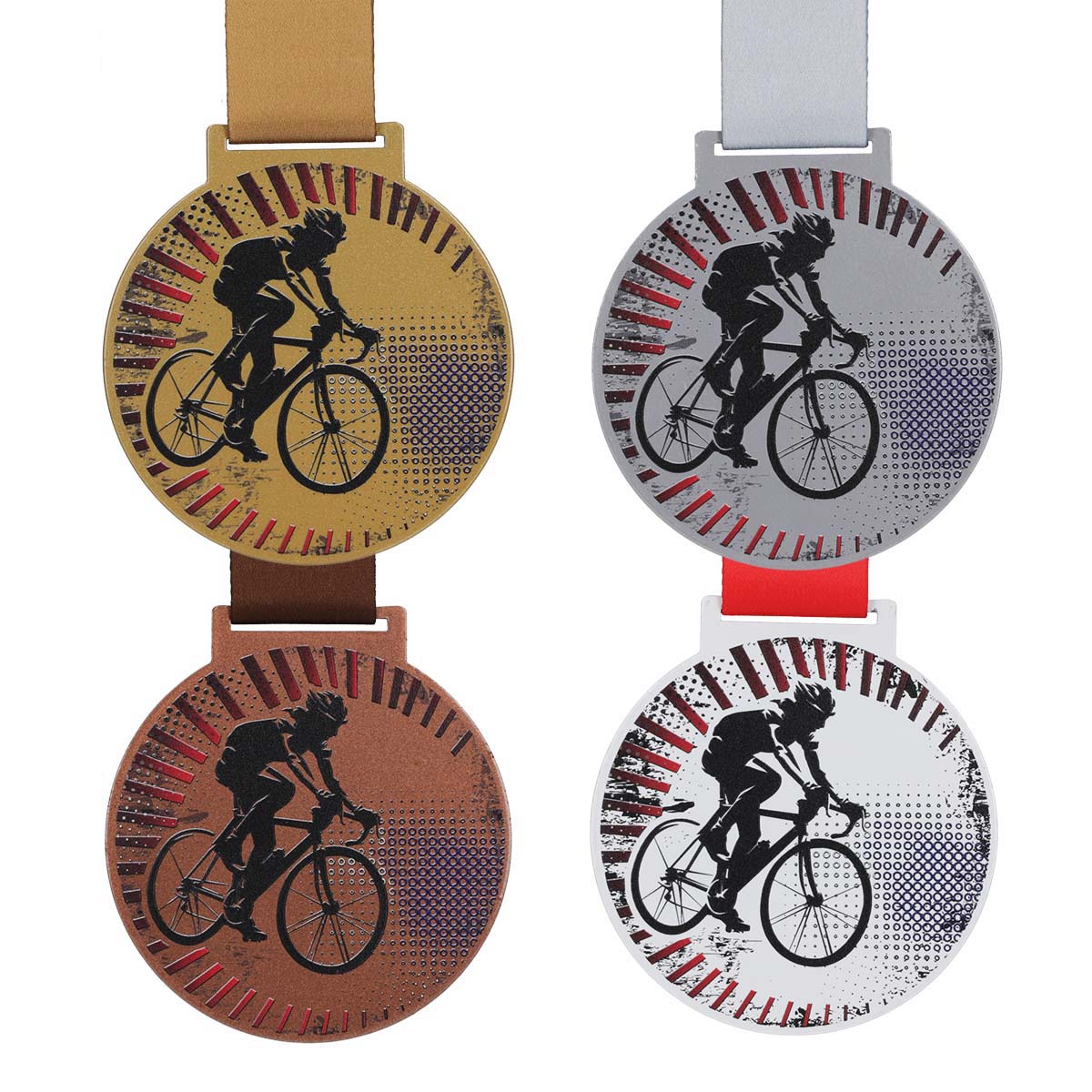 zestaw medali rowerowych z rowerzysta kolorowy z tasma