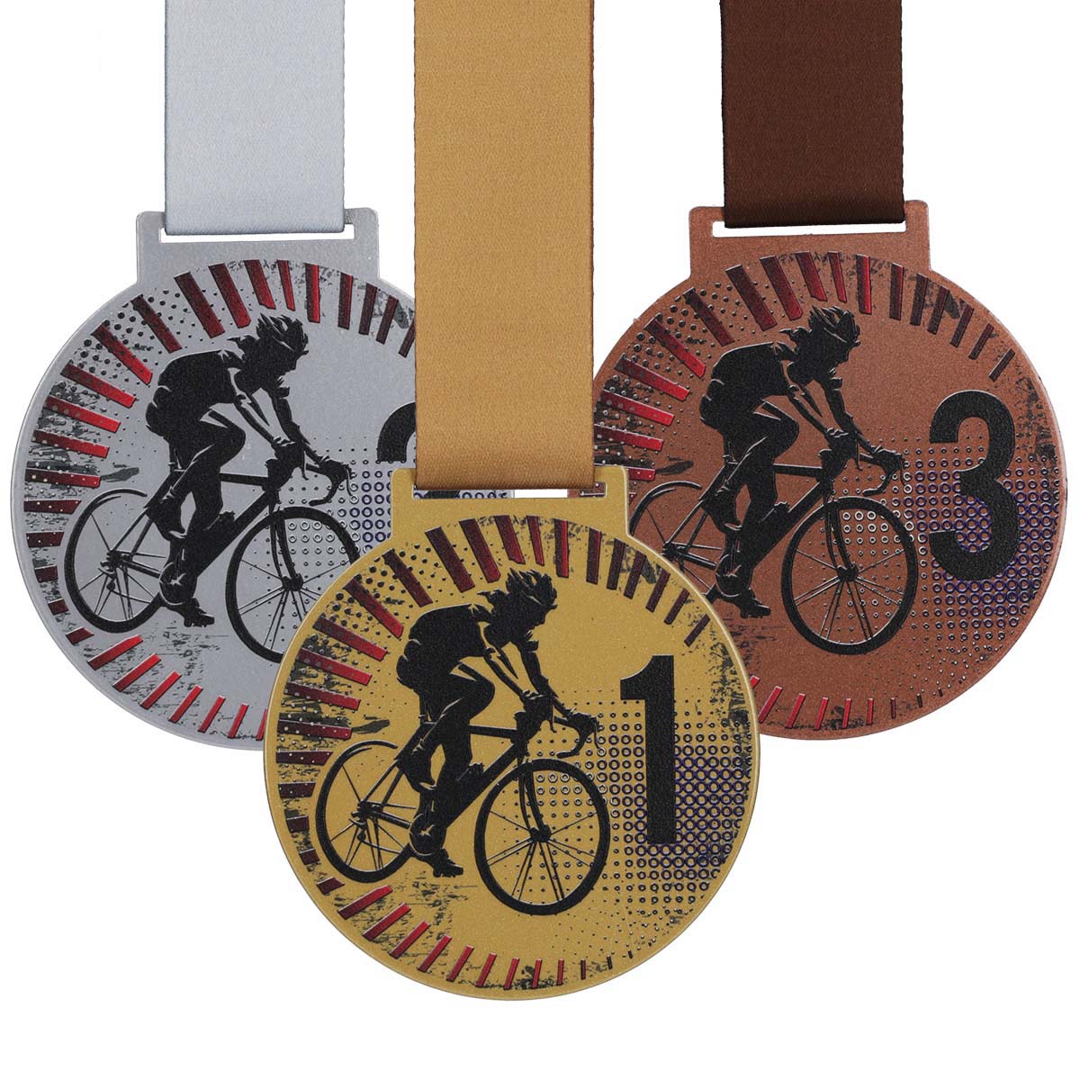 medale sportowe rowerowe miejsca 1 2 3 zestaw czerwone